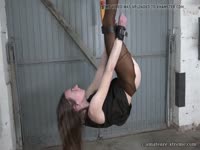 Tied up bitch gets fisted upside down